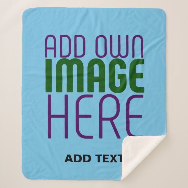 MODERN EDITABLE SWAG SKY BLUE IMAGE TEXT TEMPLATE SHERPA BLANKET (Front)