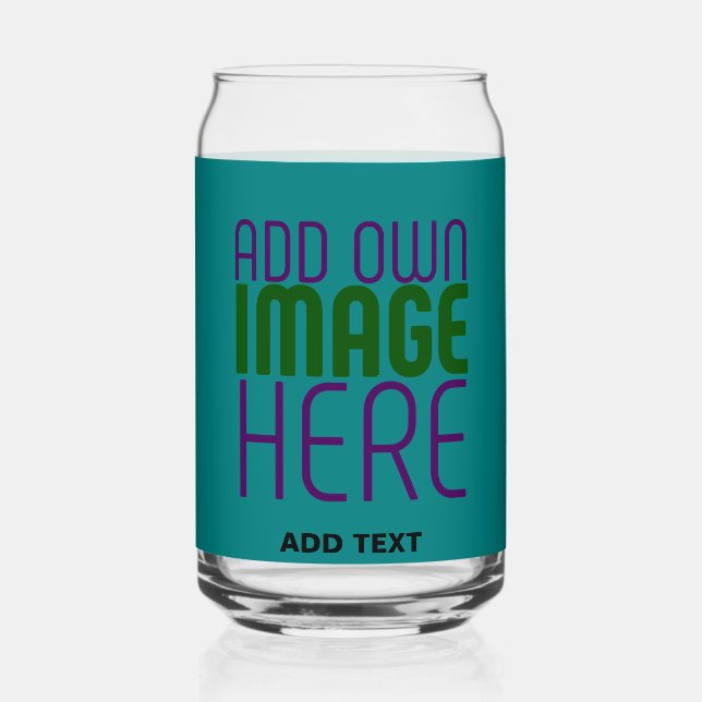 MODERN EDITABLE TEAL GREEN IMAGE TEXT TEMPLATE CAN GLASS (Front)