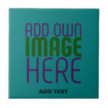 MODERN EDITABLE TEAL GREEN IMAGE TEXT TEMPLATE CERAMIC TILE<br><div class="desc">THIS IS A DESIGN FITTING FOR CUSTOMERS.YOU CAN CHANGE, RESIZE OR ADD LOGO, PHOTO, TEXT AND COLOURS THE WAY YOU WANT.THANK YOU.</div>