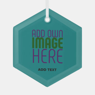 MODERN EDITABLE TEAL GREEN IMAGE TEXT TEMPLATE GLASS TREE DECORATION