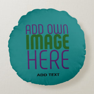 MODERN EDITABLE TEAL GREEN IMAGE TEXT TEMPLATE ROUND CUSHION