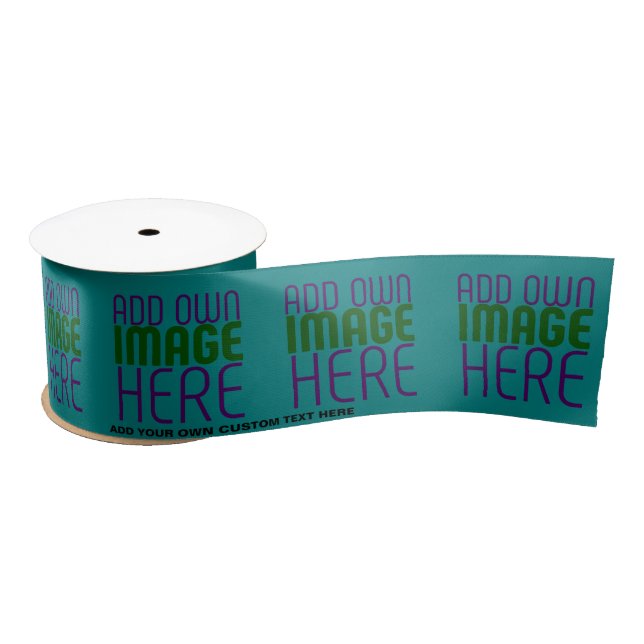 MODERN EDITABLE TEAL GREEN IMAGE TEXT TEMPLATE SATIN RIBBON (Spool)