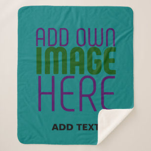 MODERN EDITABLE TEAL GREEN IMAGE TEXT TEMPLATE SHERPA BLANKET