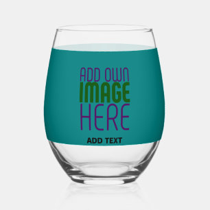 MODERN EDITABLE TEAL GREEN IMAGE TEXT TEMPLATE STEMLESS WINE GLASS
