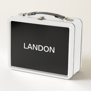 Modern Editable Text   Black & White Metal Lunch Box