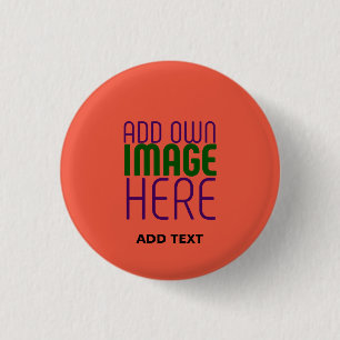 MODERN EDITABLE TOMATO RED IMAGE TEXT TEMPLATE 3 CM ROUND BADGE