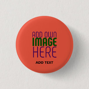 MODERN EDITABLE TOMATO RED IMAGE TEXT TEMPLATE 3 CM ROUND BADGE