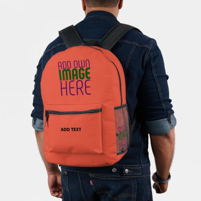 MODERN EDITABLE TOMATO RED IMAGE TEXT TEMPLATE PRINTED BACKPACK (Insitu (Model))