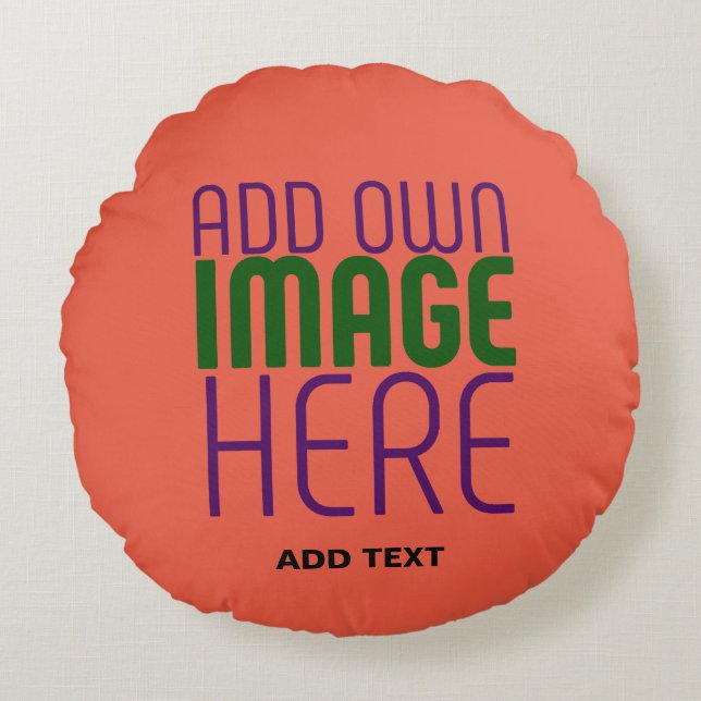 MODERN EDITABLE TOMATO RED IMAGE TEXT TEMPLATE ROUND CUSHION (Front)