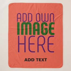 MODERN EDITABLE TOMATO RED IMAGE TEXT TEMPLATE SHERPA BLANKET