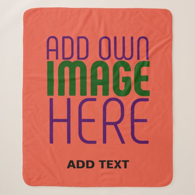 MODERN EDITABLE TOMATO RED IMAGE TEXT TEMPLATE SHERPA BLANKET (Front)