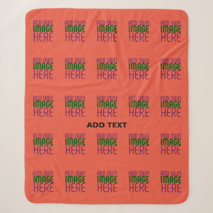 MODERN EDITABLE TOMATO RED IMAGE TEXT TEMPLATE SHERPA BLANKET