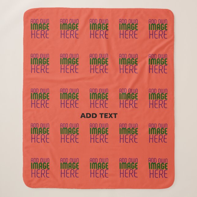 MODERN EDITABLE TOMATO RED IMAGE TEXT TEMPLATE SHERPA BLANKET (Front)