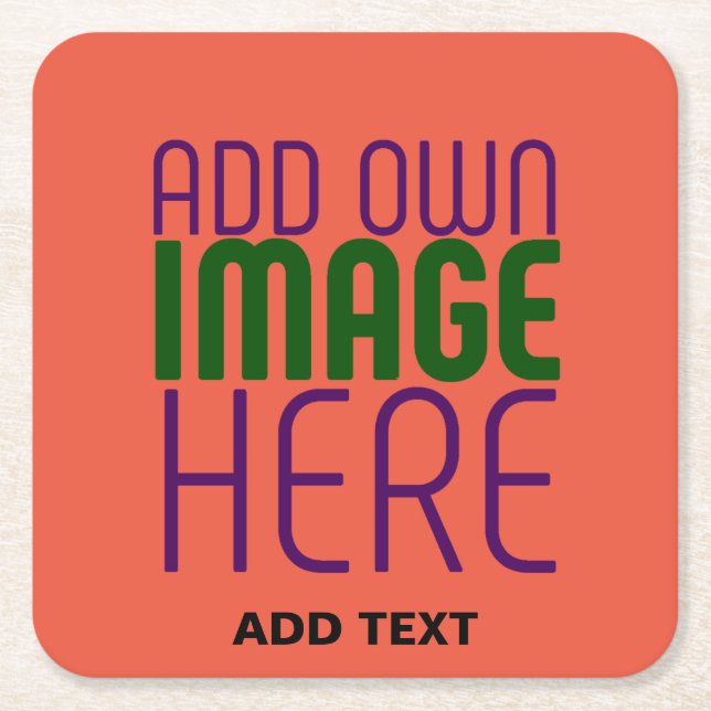 MODERN EDITABLE TOMATO RED IMAGE TEXT TEMPLATE SQUARE PAPER COASTER (Front)