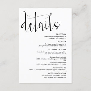 Modern Editable Wedding Details, Black Font, Enclosure Card