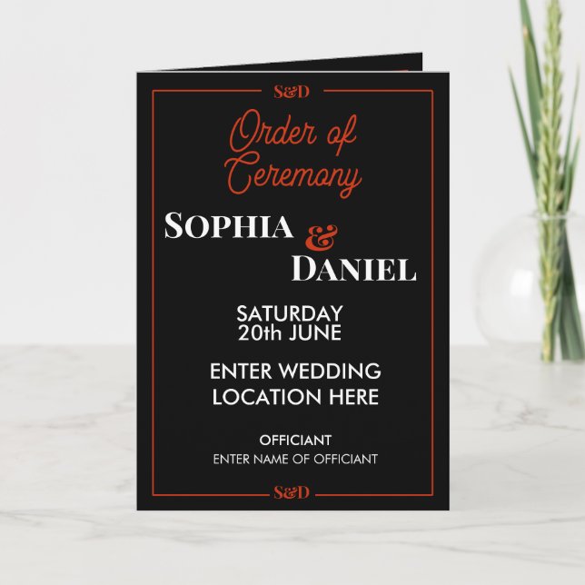Modern Editable Wedding Order of Ceremony Program (Front)