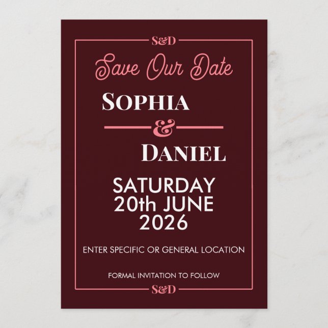 Modern Editable Wedding Save The Date Card (Front)