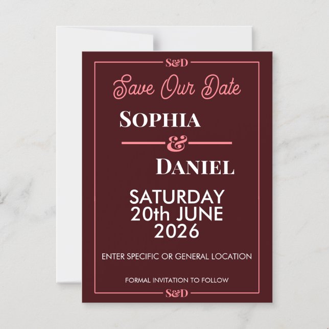 Modern Editable Wedding Save The Date Card (Front)