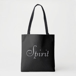 Modern Editable White Spirit Text on Black Tote Bag