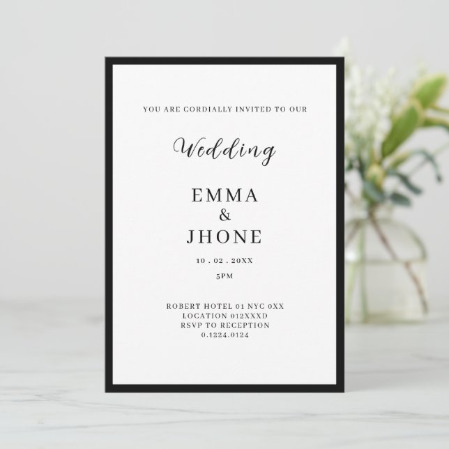 Modern Editorial Black White Wedding invitation (Standing Front)