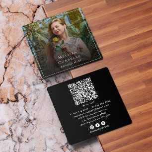 Modern Editorial Model Photographer Photo Black Square Business Card
