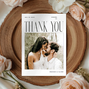 Modern Editorial Photo Double Sided Wedding  Thank You Card