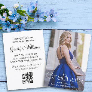 Modern Editorial Photo Graduation QR Code RSVP Invitation