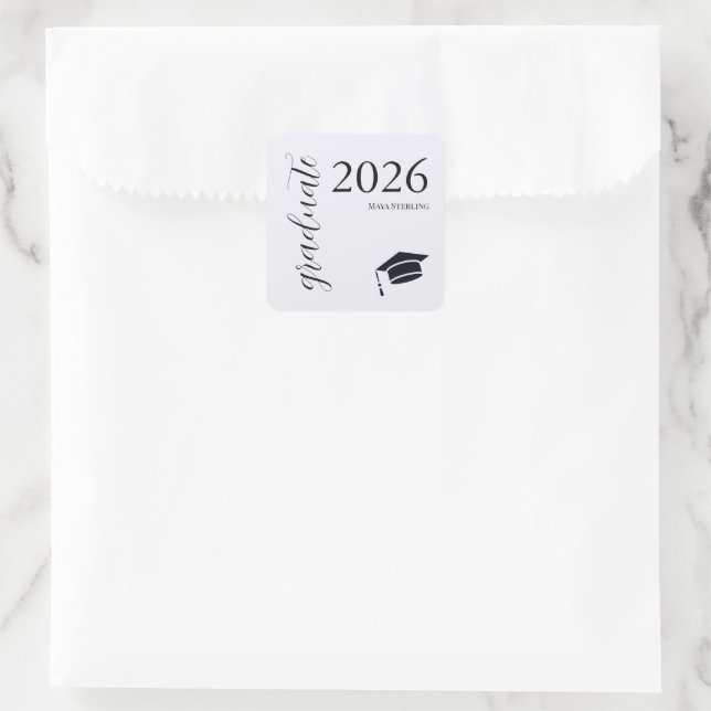 Modern Editorial Script 2026 Signature Graduation Square Sticker (Bag)