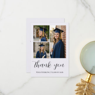 Modern Editorial Script Multi-Photo Graduation Thank You Card