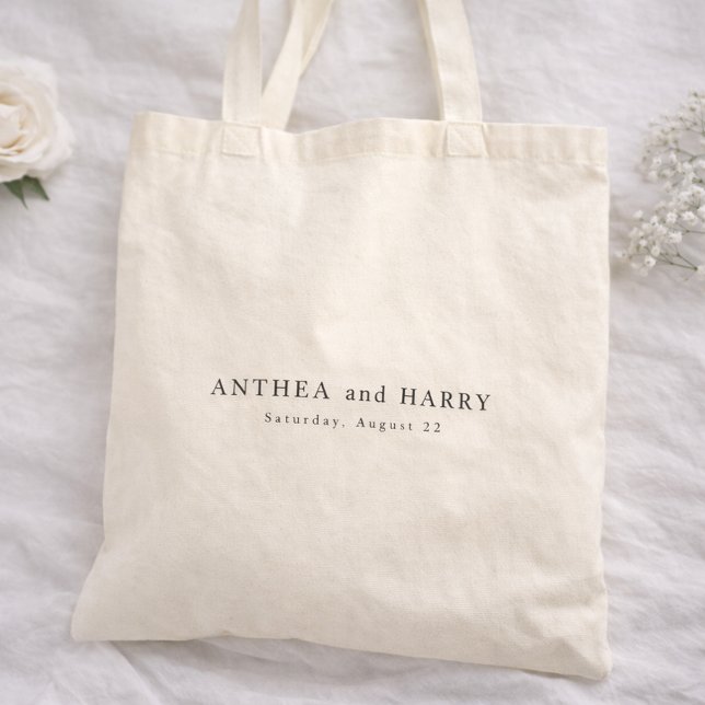 Modern Editorial Serif Wedding Welcome Favor Tote Bag (Creator Uploaded)