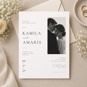 Modern Editorial Wedding with Couple Portrait Invitation