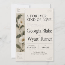 Modern Editorial White Floral Wedding Invitation