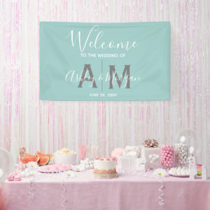 Modern Eggshell Blue Wedding Couples Monogram Banner