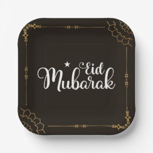 Modern Eid Mubarak Black Gold Eid Plates