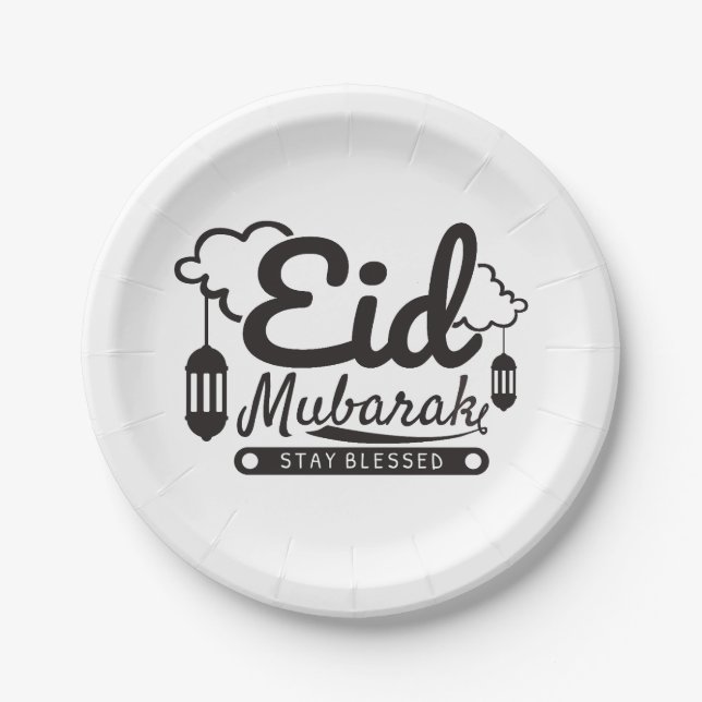 Modern Eid Mubarak Happy Eid Paper Plate (Front)