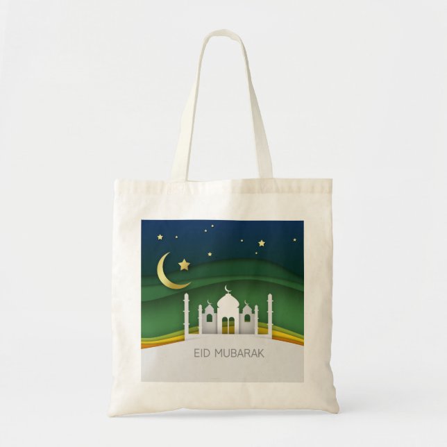 Modern Eid Mubarak Paper Cut Mosque - Budget Tote Bag (Front)