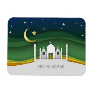 Modern Eid Mubarak Paper Cut Mosque - Magnet