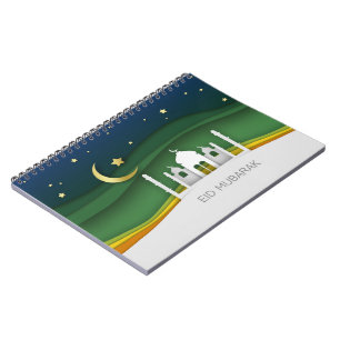 Modern Eid Mubarak Paper Cut Mosque - Notebook