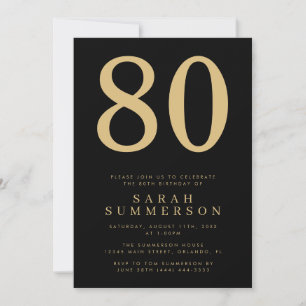 Modern Eightieth Black Gold 80th Birthday Party Invitation