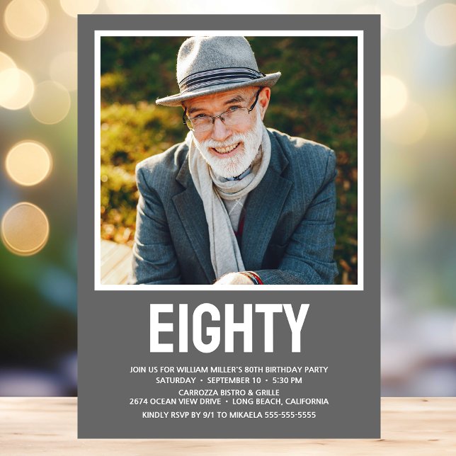 Modern EIGHTY Photo 80th Birthday Party Invitation (Creator Uploaded)