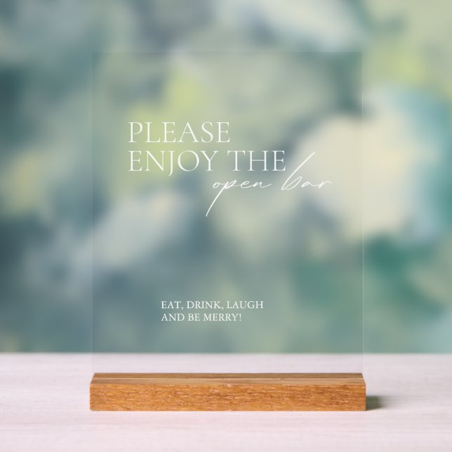 Modern Eleagnt Open Bar Wedding Acrylic Sign (Neutral)