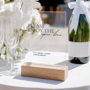 Modern Eleagnt Open Bar Wedding Acrylic Sign