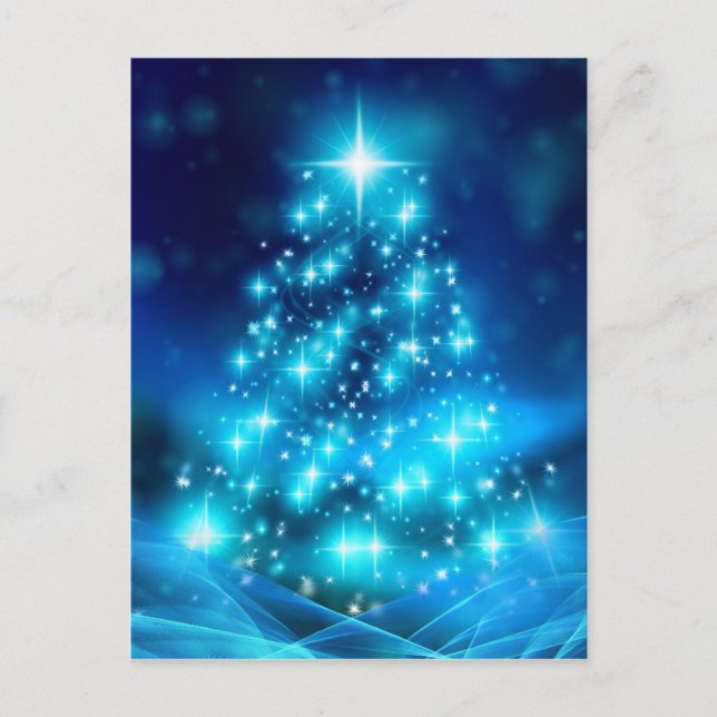 Modern Electric Blue Christmas Tree Holiday Postcard (Front)