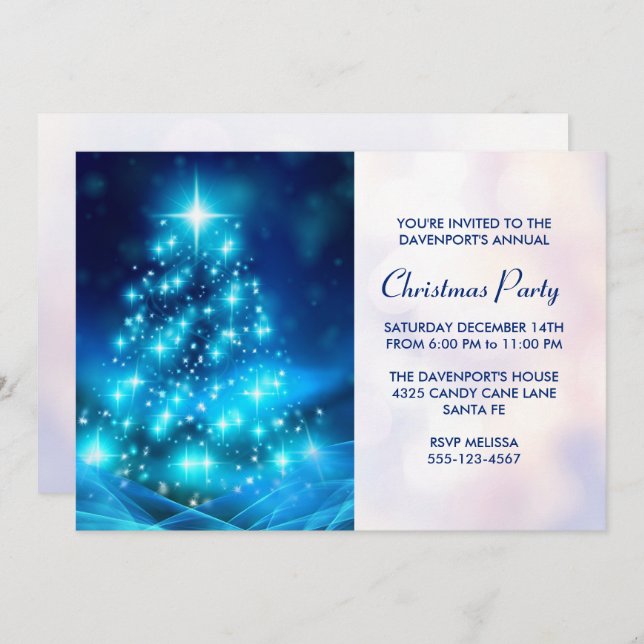 Modern Electric Blue Christmas Tree Party Invitation (Front/Back)