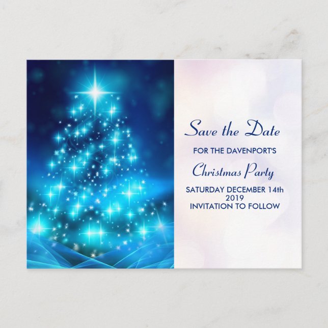 Modern Electric Blue Christmas Tree Save the Date Postcard (Front)