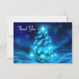 Modern Electric Blue Christmas Tree Thank You Card
