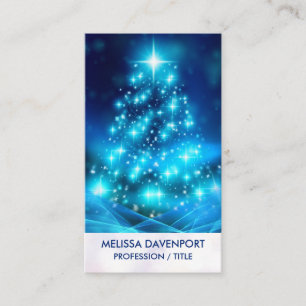 Modern Electric Blue Christmas Tree with Lights Business Card