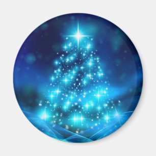 Modern Electric Blue Christmas Tree with Lights Magnet