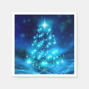 Modern Electric Blue Christmas Tree with Lights Napkin