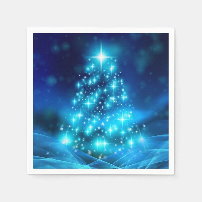 Modern Electric Blue Christmas Tree with Lights Napkin (Front)